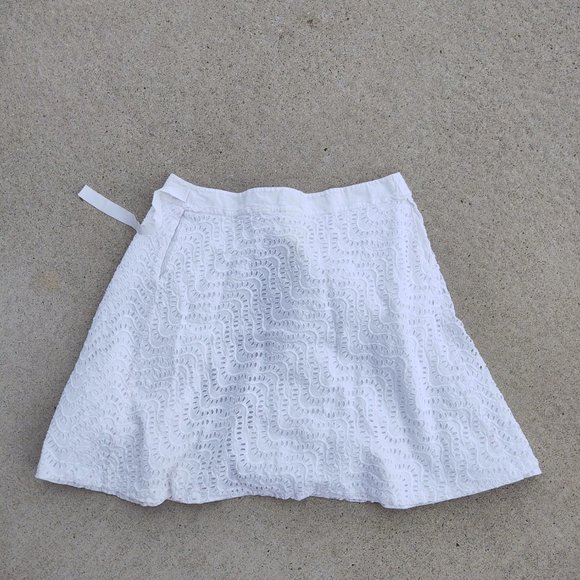 FABRIZIO LENZI EYELET WHITE LACE LINED  WRAP SKIRT SPORTY ATHLETIC CASUAL - Picture 6 of 16